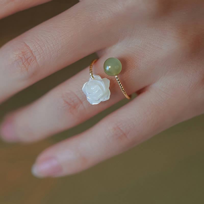 Tridacna Jade Rosenblüte Ring Segen Glück Schutz Harmonie Chakra