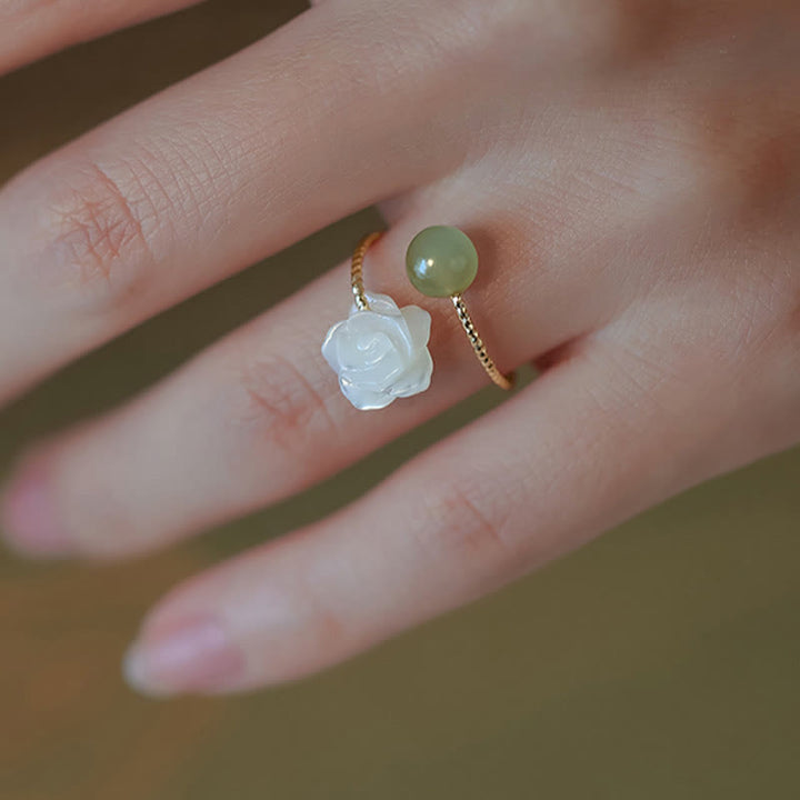Tridacna Jade Rosenblüte Ring Segen Glück Schutz Harmonie Chakra