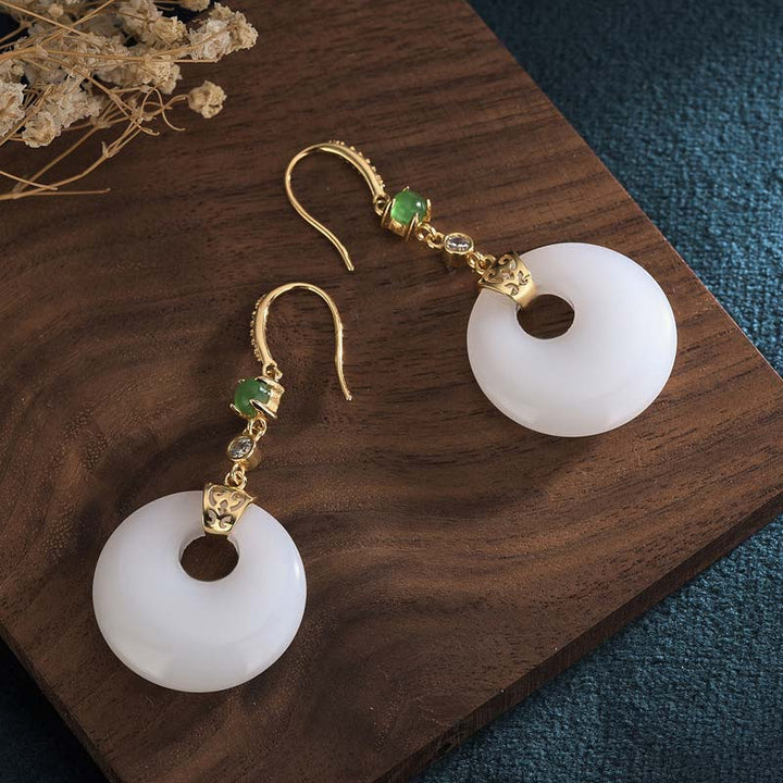 Ohrringe Weißer Jade Tropfen – Segen Gold Jadegrün Boho Schmuck spirituell