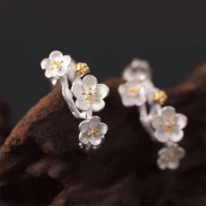 Ohrringe Silber Pflaumenblüte Boho Schmuck spirituell zarte Blüten Ohrhänger