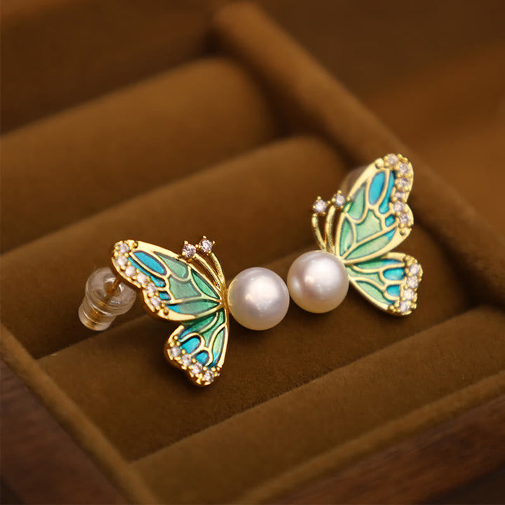Ohrringe Perle Schmetterling Silber Vergoldet türkis Boho Schmuck elegant