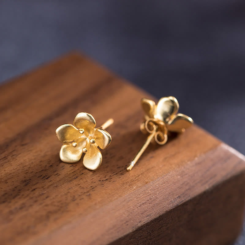 Pfirsichblüte Ohrringe Gold Holz Boho Schmuck spirituell Ohrstecker Balance