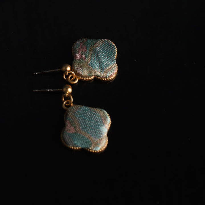 Ohrringe Song-Brokat Blumen Boho Schmuck spirituell Kleeblatt Ohrhänger gold