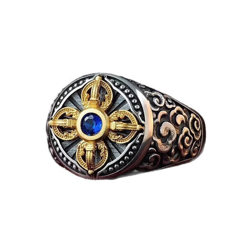 Kupfer Ring Tibetkreuz Vajra blauer Stein Balance Meditation Kraft