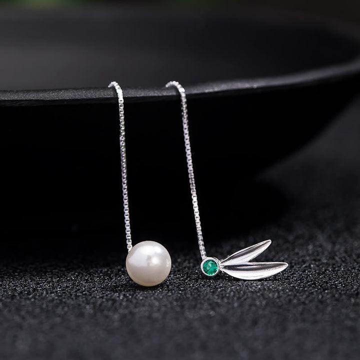 Perle Bambus Ohrringe Silber Kette Smaragd Glück Wohlstand Schmuck