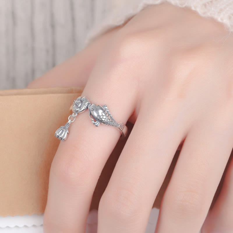 Ring 925 Silber Koi Fisch Lotus Erfolg getragen Fengshui Schutz Glück