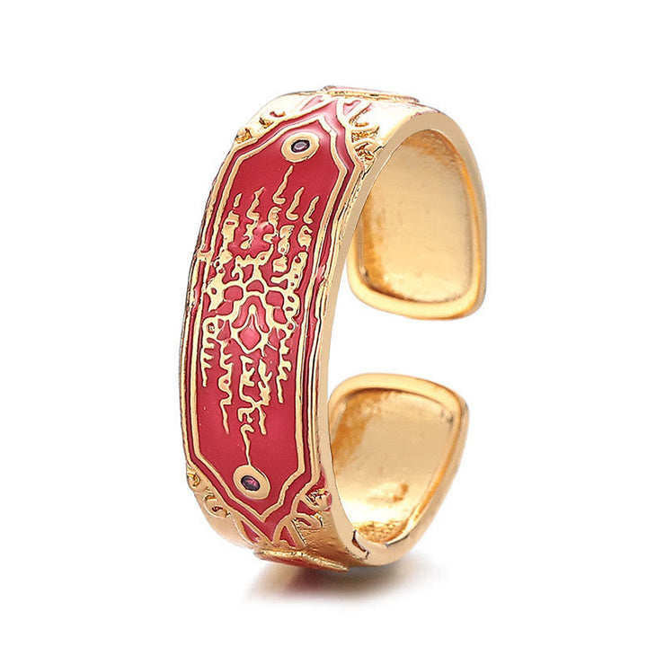 Ring Kupfer Fünf Schriften Heilung rote Emaille Gold Schutz Energie