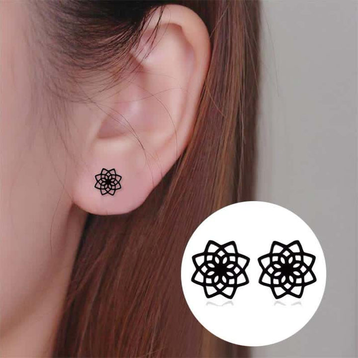Ohrringe Lotus Tibetisch Neubeginn schwarz Mandala Ohrstecker Boho Schmuck spirituell