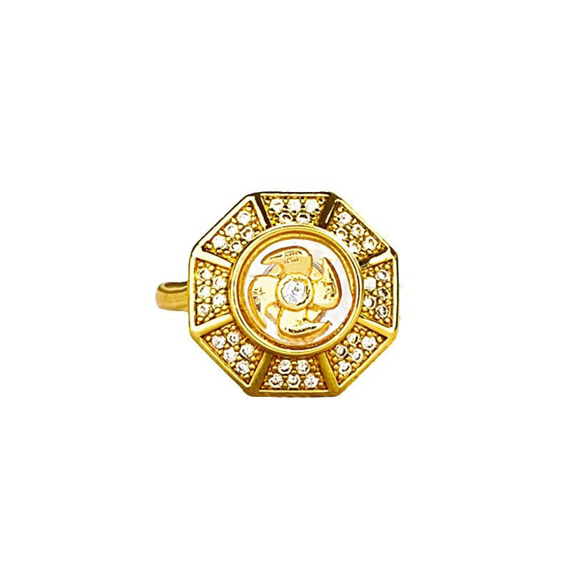 Pixiu Ring Kupfer vergoldet mit Kristallen Feng Shui Symbol Wohlstand