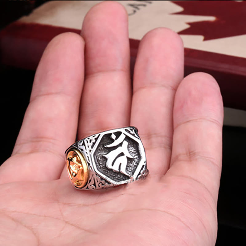 Titanstahl Ring Sanskrit Balance Schwert Hand getragen Fengshui Schutz Kraft