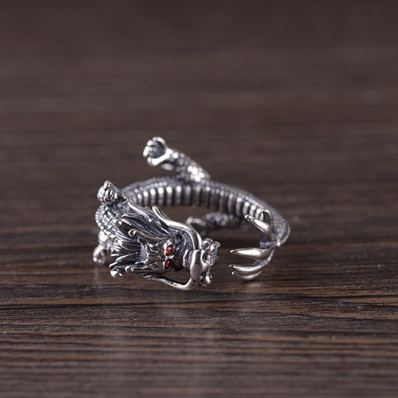 Ring 925 Silber Drachen mit roten Augen Glück Schutz