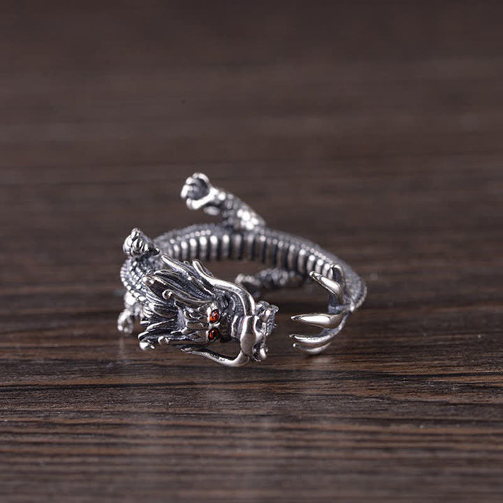 Ring 925 Silber Drachen mit roten Augen Glück Schutz