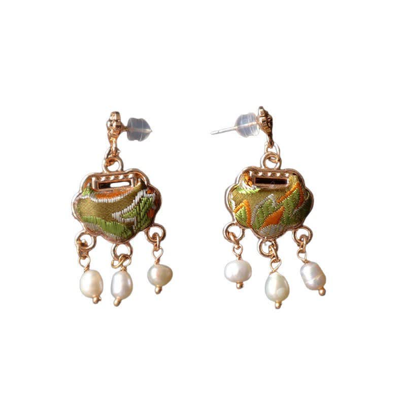 Ohrringe Perle Seide Schutz Frieden Boho Schmuck spirituell Ohrhänger gold