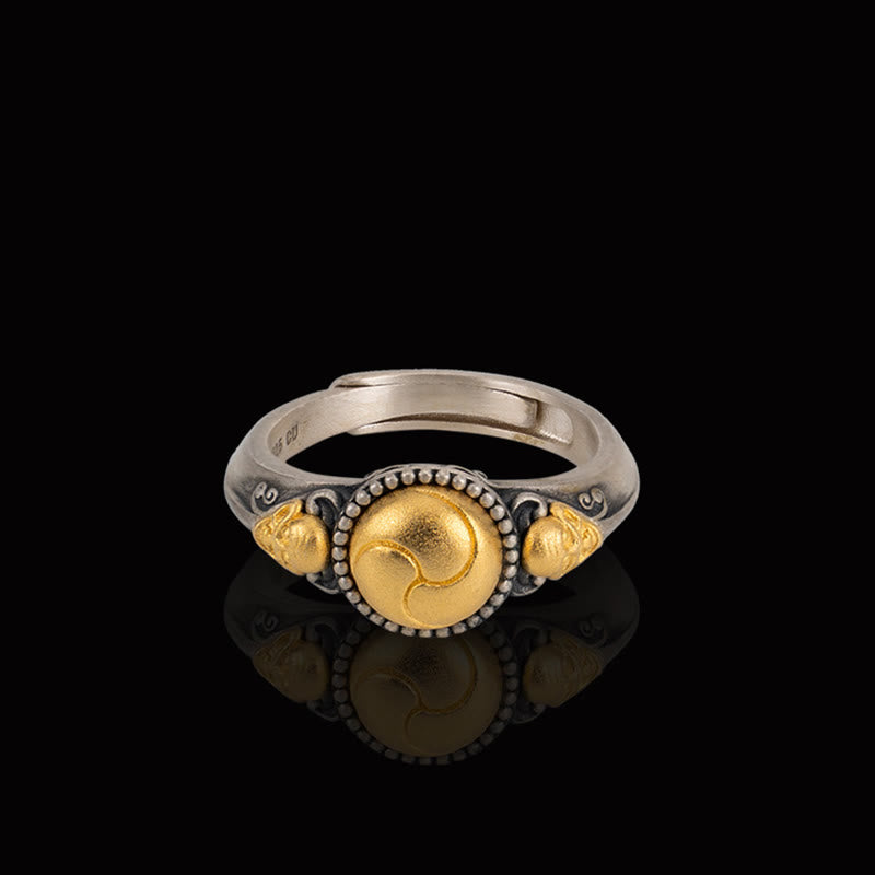 Ring 925 Silber Vergoldet Skelett Balance Yin Yang Mondstein Schmuck