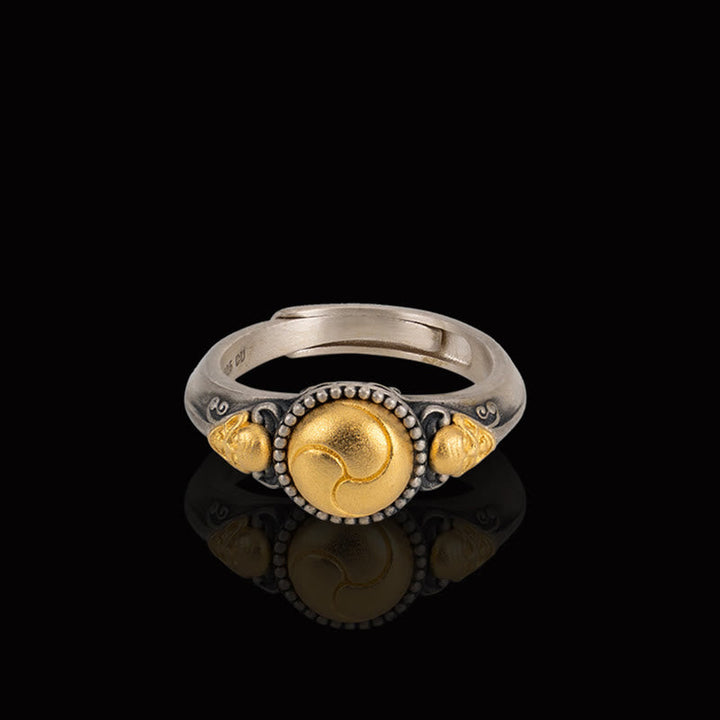 Ring 925 Silber Vergoldet Skelett Balance Yin Yang Mondstein Schmuck
