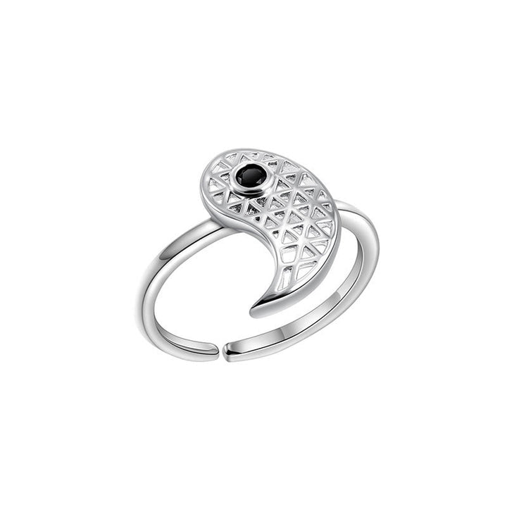 Titanstahl Ring Yin Yang mit schwarzem Stein Paar Balance elegant