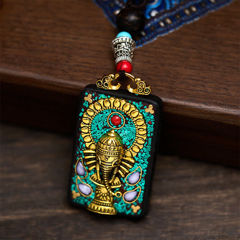 Tibetische Kette Ebenholz Ganesha Frieden Naturstein Anhänger Schmuck