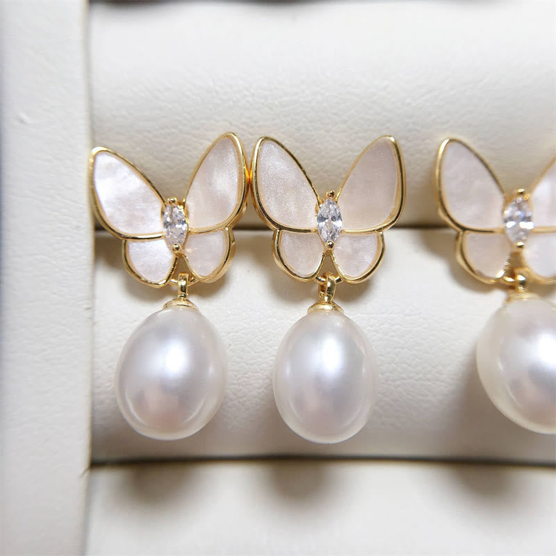 Ohrringe Perle Schmetterling Optimismus Gold Schmuck elegant Ohrhänger spirituell