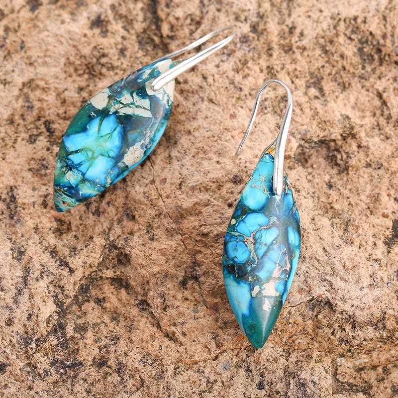 Ohrringe Kaiserstein Blatt Tropfen blau Silber Boho Schmuck spirituell Ohrhänger