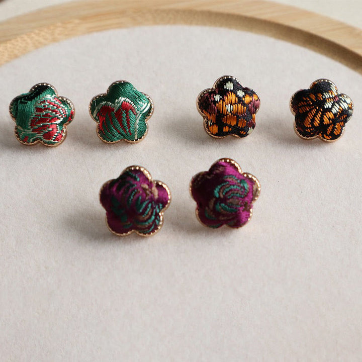 Ohrringe Songbrocade Blume – Balance bestickte Blütenohrstecker bunt Boho Schmuck