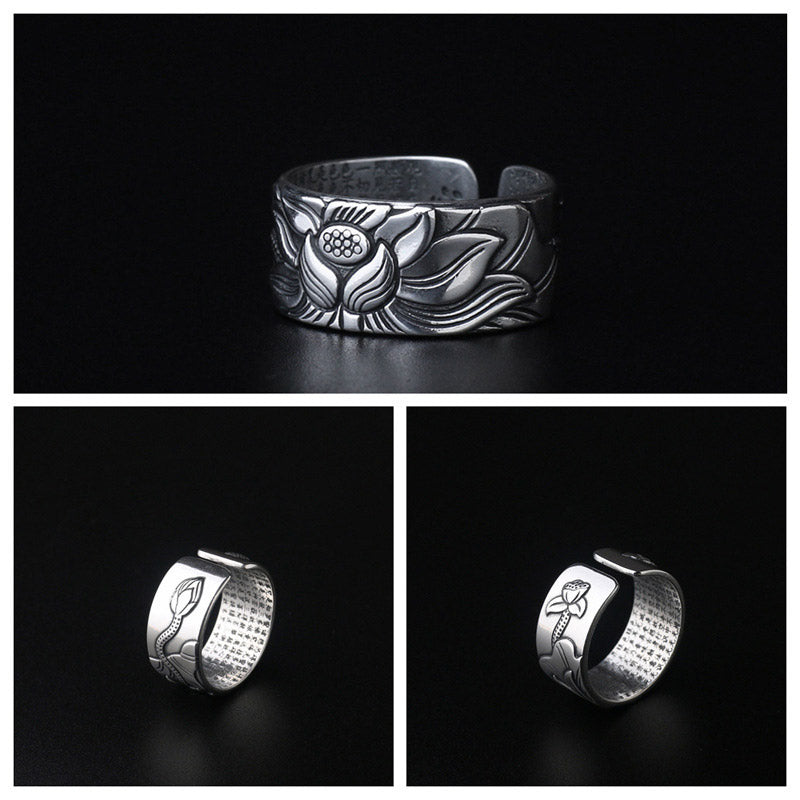 Tibetischer Kupfer Ring mit Lotus Gravur Weisheit Meditation Energie