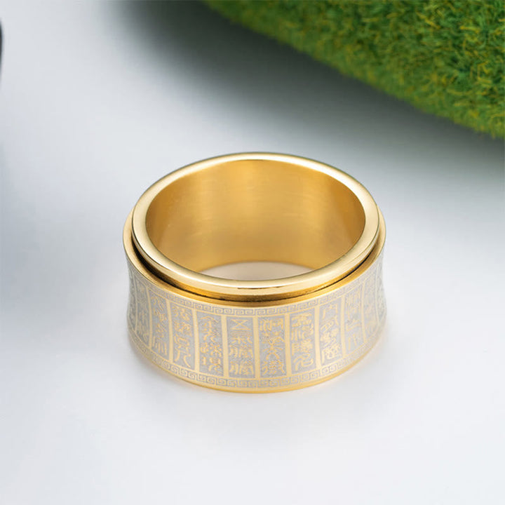 Goldener Ring Titanstahl graviert Mantra Siegel Balance Meditation