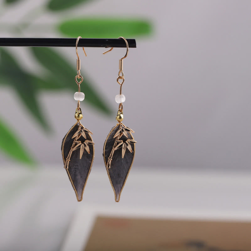 Ohrringe Kupfer Bambus Blatt Design hängend Glück Schutz Schmuck