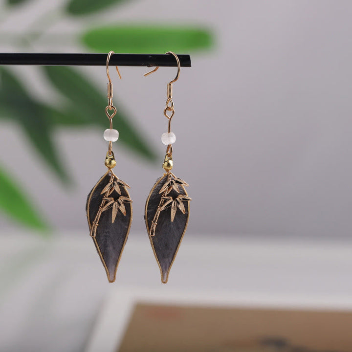 Ohrringe Kupfer Bambus Blatt Design hängend Glück Schutz Schmuck