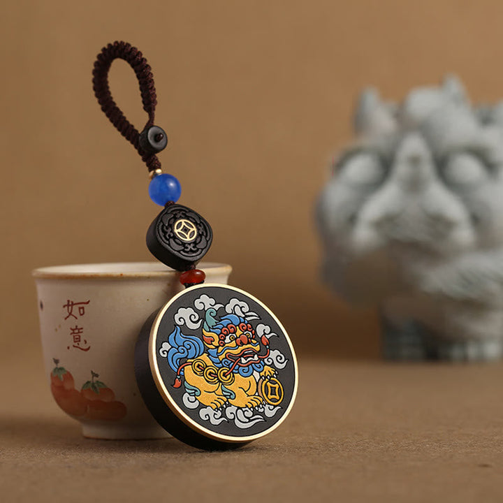 Schlüsselanhänger Pixiu Ebenholz – Wohlstand Feng Shui Glücksbringer spirituell handbemalt
