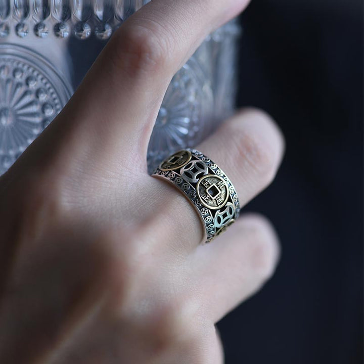 Ring Fünf Kaisermünzen Balance Feng Shui Schutz Glück Energie