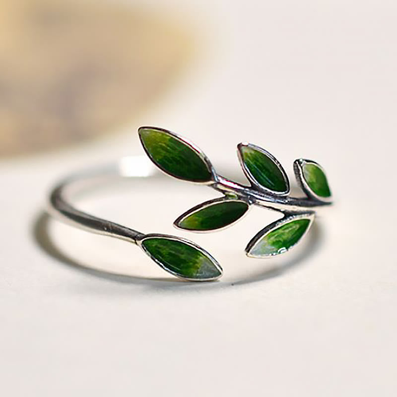 Silber Ring grüne Blatt-Steine Buddha Stein Wohlstand Glück