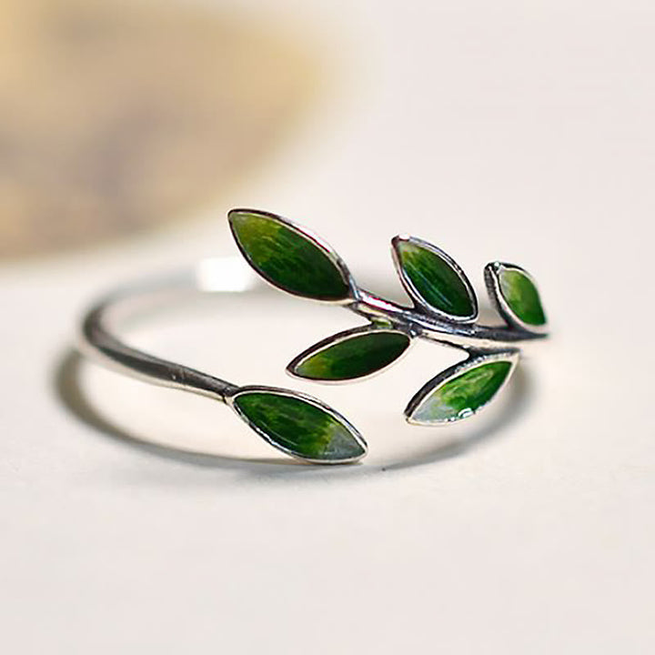 Silber Ring grüne Blatt-Steine Buddha Stein Wohlstand Glück