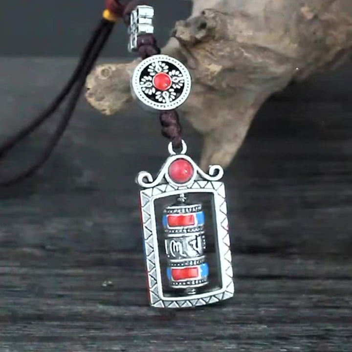Schlüsselanhänger Om Mani Gebetsmühle Silber Koralle Tibet spirituell Glücksbringer