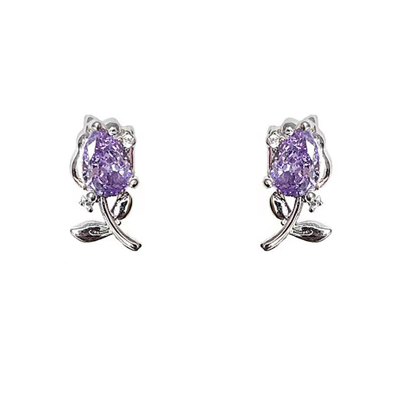 Ohrringe Tulpe Zirkonia Kupfer lila Blume silber Schmuck elegant
