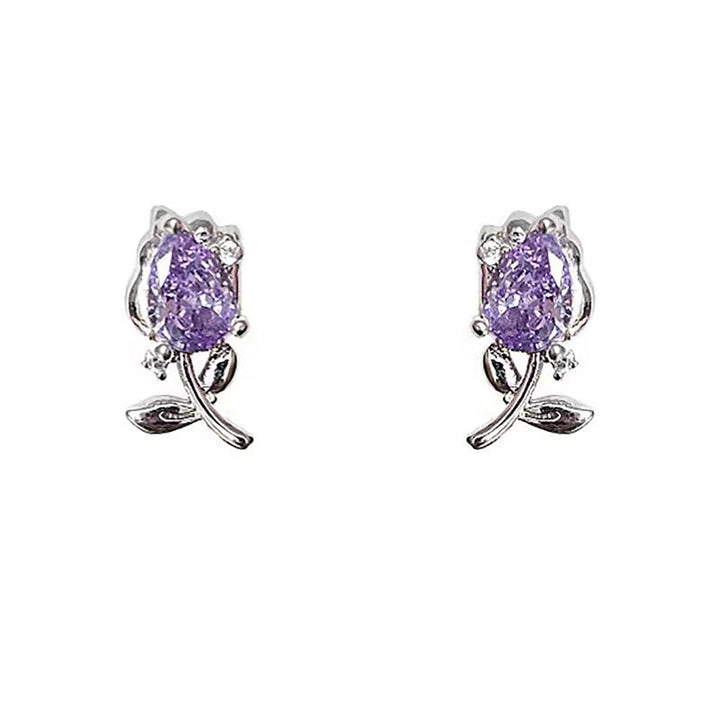 Ohrringe Tulpe Zirkonia Kupfer lila Blume silber Schmuck elegant