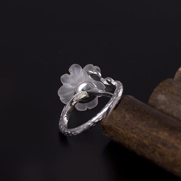 925 Silber Ring mit schwarzem Kristall Blume Heilstein Heilung elegant