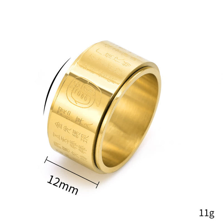 Ring Titanstahl Goldenes Mantra Balance 12mm Feng Shui Kraft Schutz