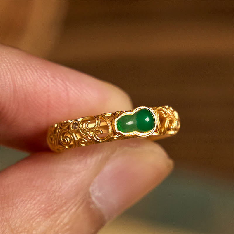 Ring Vintage Kupfer grüner Chalzedon Kürbis Wohlstand Feng Shui Glück