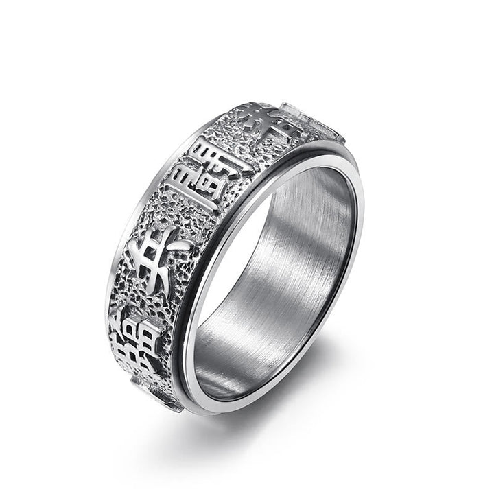 Ring Titanstahl Neun-Wort-Mantra Yin Yang – Balance