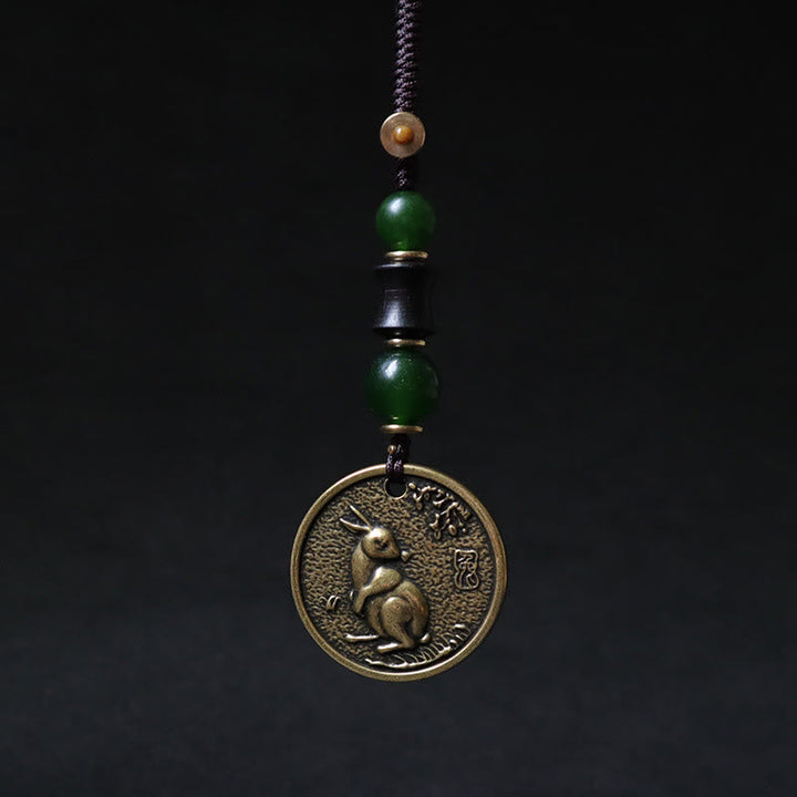 Schlüsselanhänger Hase Bagua Kupfer Feng Shui Glücksbringer Jade spirituell