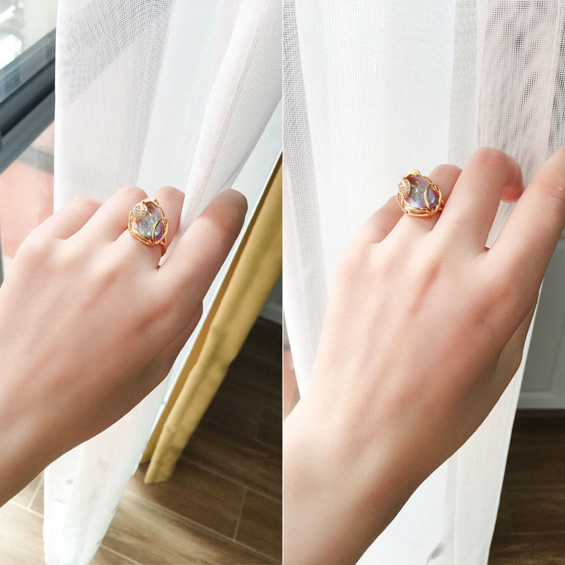 Ring Perle Blüte aus Kupfer getragen Kristall Glück Wohlstand