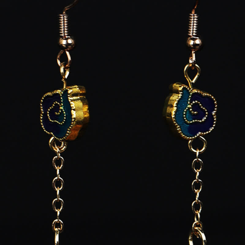 Ohrringe Seide Blütenblatt Glück Segen goldene Ohrhänger blau spirituell Boho Schmuck
