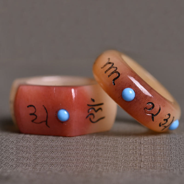 Kamelknochen Ring Om Mani Padme Hum Schutz Glück Amulett