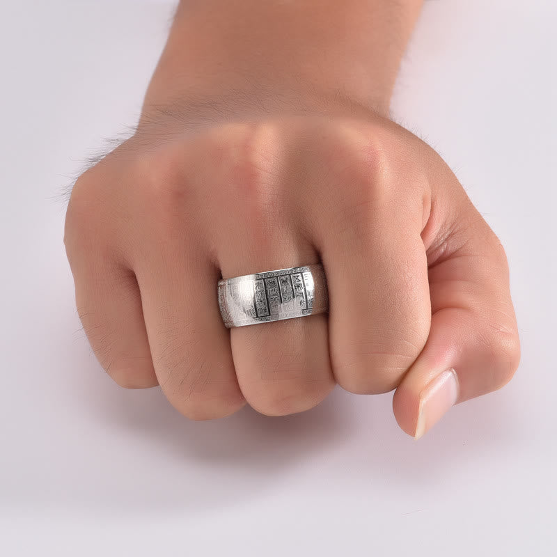 Ring aus Titanstahl chinesische Gravur Balance Schutz Harmonie Energie