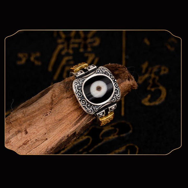 Ring 925 Silber Dzi Zakiram Symbol für Wohlstand und Schutz