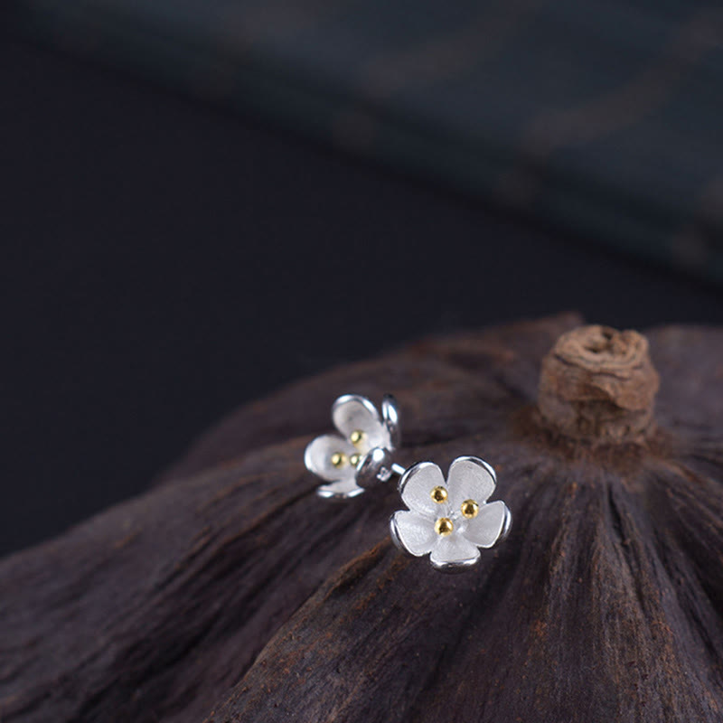 Blüten Ohrringe Sterlingsilber Goldene Staubblätter Boho Schmuck spirituell Ohrstecker