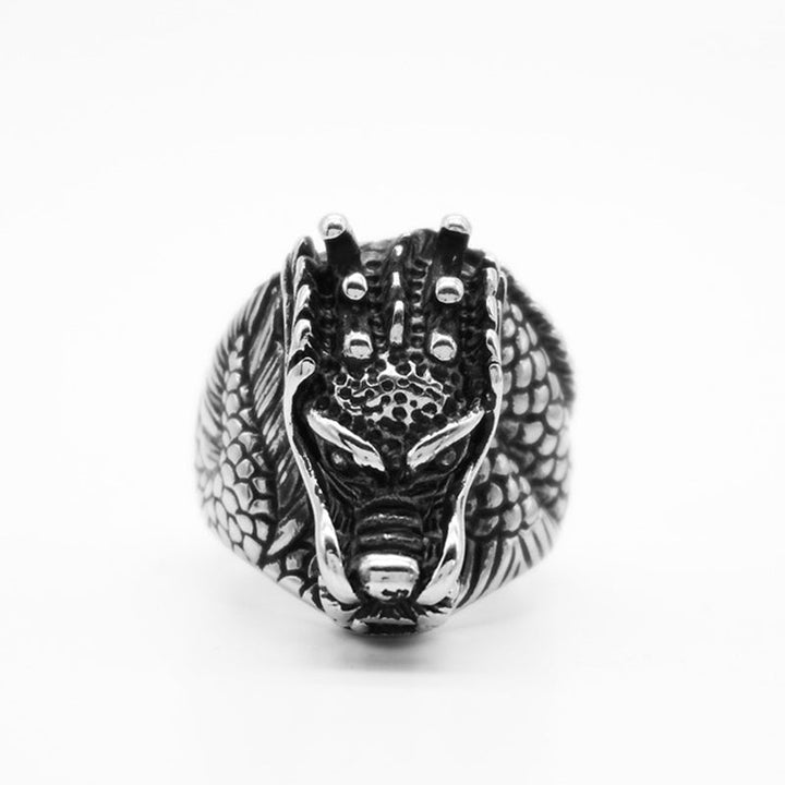 Ring Titanstahl Drachen Harmonie Drachenkopf Design Schutz Glück Männer