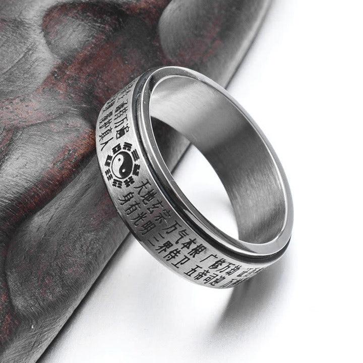 Titanstahl Ring mit Yin Yang Bagua Symbol für Balance und Harmonie
