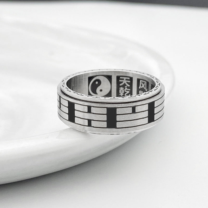 Ring Titanstahl Bagua Yin Yang Balance Symbol für Harmonie Schutz