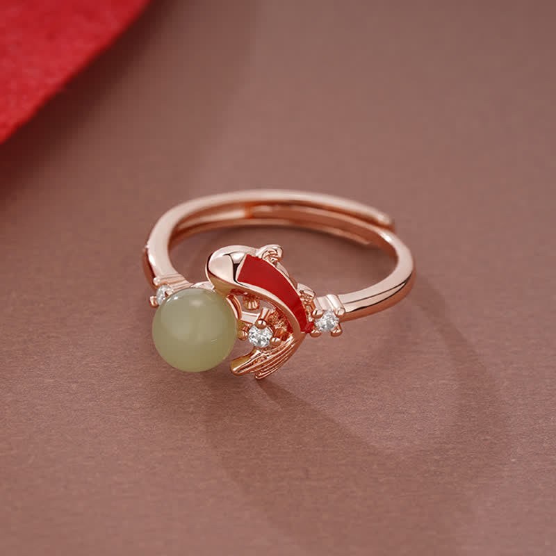 Koi Fisch Ring aus Kupfer mit Perle Erfolg Schutz Glück
